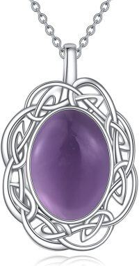 wholesale Sterling Silver Celtic Trinity Knot Necklace with Moonstone Moss Agate Amethyst Lapis Lazuli Larimar Malachite Peridot Turquoise Pendant-amethyst