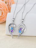 wholesale 925 Sterling Silver Big Little Sister Butterfly Heart Pendant Necklaces With Cubic Zirconia-0-5