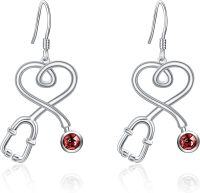 wholesale 925 Sterling Silver Austrian Crystal Stethoscope Dangle Earrings for Nurse-Red