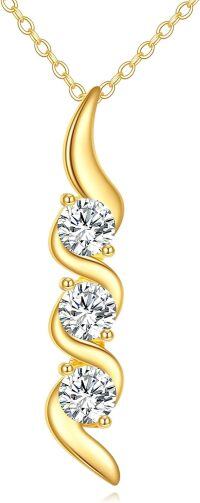 wholesale 14K Gold Diamond Triple Spiral Pendant Necklace for Women-3 Stone Moissanite Necklace