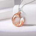 wholesale 925 Sterling Silver Rose Gold & White Fox Heart Pendant Necklace for Women-0-1