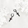 wholesale 925 Sterling Silver Black Gold Plated Gothic Dagger Red Crystal Drop Earrings-0-3