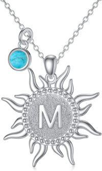 wholesale Sterling Silver Turquoise Sun A Z Alphabet Necklace for Women-M