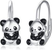 wholesale 925 Sterling Silver Animal Leverback Hoop Earrings Axolotl Cat Sloth Dog Fox Huggie Hypoallergenic Jewelry Gifts for Women Teens-Panda