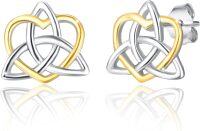 wholesale 925 Sterling Silver Triquetra Studs with Gold Accents - 925 Sterling Silver Jewelry for Women and Girls-Celtic Knot Stud Earrings