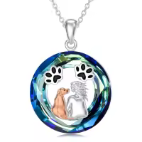 TOUPOP Sterling Silver Crystal Dog Pendant Memorial Necklace For Women-undefined