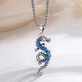 wholesale 925 Sterling Silver Turquoise Inlay Dragon Pendant Necklaces   for Men Women Valentines Day Gifts-0-7