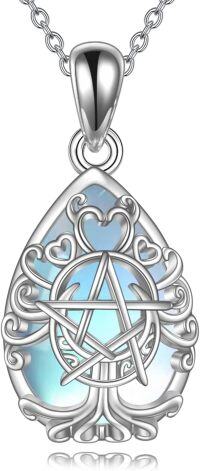 wholesale  Sterling Silver Opal Triple Moon Goddess Pentagram Pendant Necklace -Moonstone-Triple Moon Goddess Necklace