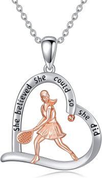 wholesale 925 Sterling Silver Heart-Shaped Tennis Player Pendant Necklace - Gifts for Volleyball and Tennis Enthusiasts-tennis