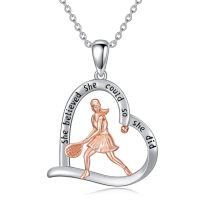 wholesale 925 Silver Tennis Player Heart Pendant Necklace She Believed She Could So She Did-tennis