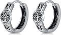 wholesale 925 Sterling Silver Tree of Life Huggie Hoop Earrings with Celtic Knots and Black Enamel Accents-0-0
