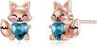 wholesale 925 Sterling Silver Pink Crystal Love Heart Fox Stud Earrings for Girls and Women-December