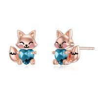 wholesale 925 Sterling Silver Cute Fox Holding Heart Earrings Wholesale Pink-December