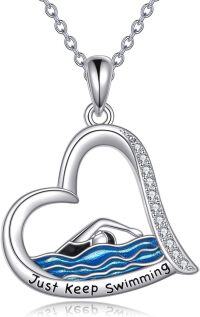 wholesale Sterling Silver Gemstone Inspirational Necklace for Women-Swimming