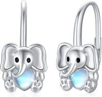 wholesale 925 Sterling Silver Elephant Shape Moonstone Hoop Earrings - Cute Animal  for Women-Elephant Hoop Earrings