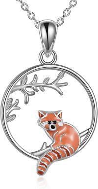 wholesale 925 Sterling Silver Round Red Panda Charm Necklace - Adorable Animal  for Her-Cute red panda