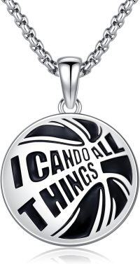 wholesale 925 Sterling Silver I Can Do All Things Sports Pendant Necklace with Bible Verse for Men Women-Basketball silver