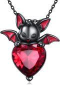 wholesale 925 Sterling Silver Red Heart Bat Pendant Gothic Statement Necklace Gifts-0-0