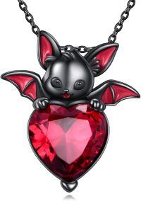 wholesale 925 Sterling Silver Red Heart Bat Pendant Gothic Statement Necklace Gifts-Bat