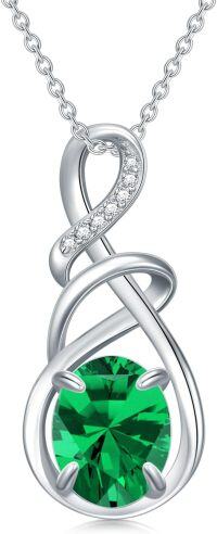 wholesale Sterling Silver Infinity Birthstone Pendant Necklace for Women-05-Emerald
