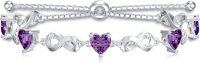 wholesale Sterling Silver 12 Gemstone Infinity Love Birthstone Bracelet Heart Cut Adjustable for Women Mother Daughter Wife-Feb-Amethyst Purple