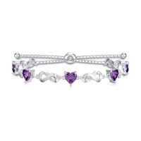 wholesale 925 Sterling Silver 12 Gemstone Infinity Love Birthstone Bracelet Heart Cut Adjustable for Women Mother Daughter Wife-Feb-Amethyst Purple