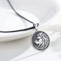 wholesale 925 Sterling Silver Round Lion Head Pendant Leather Chain Gothic Punk Rock Men's Necklaces Gifts for Him-0-4