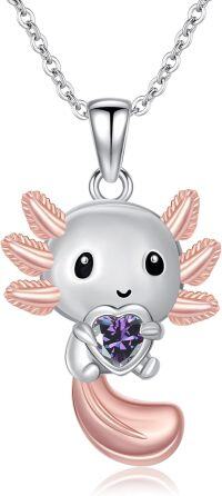 wholesale Sterling Silver 12 Month Birthstones Animals Necklace for Women Daughter (Axolotl Cow Pig Cat) Birthday Christmas Graduation Gift-01-02-Axolotl-Feb.-01-02-Axolotl-Feb.