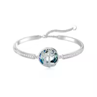 TOUPOP Sterling Silver Blue Crystal Tree Of Life L Letter Bangle Bracelet-undefined