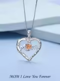 TOUPOP Sterling Silver Rose Flower I Love You Forever Mom Heart Pendant Necklace-0-2