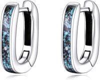 wholesale 925 Sterling Silver Turquoise Small Oval Hoop Earrings, Hypoallergenic Huggie Earrings for Sensitive Skin, Elegant Gift for Women-Oval
