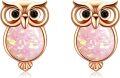 wholesale Rose Gold 925 Sterling Silver Pink Stone Owl Stud Earrings - Cute Animal Jewelry for Women-0-0