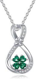wholesale  925 Sterling Silver & Cubic Zirconia Infinity Clover Necklace - Four Leaf Lucky Pendant with Green Birthstone for Women-0-0