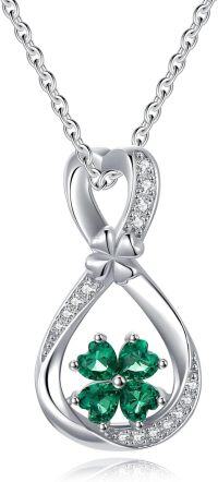 wholesale  925 Sterling Silver & Cubic Zirconia Infinity Clover Necklace - Four Leaf Lucky Pendant with Green Birthstone for Women-01-Infinity Clover Necklace