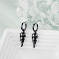 wholesale 925 Sterling Silver Gothic Raven Skull Black Gold Plated Drop Earrings-0-3