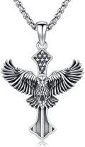 wholesale 925 Sterling Silver Eagle Cross with American Flag Design Pendant Necklace for Men & Women-0-0