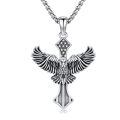 wholesale 925 Sterling Silver Eagle Cross with American Flag Design Pendant Necklace for Men & Women-0-0