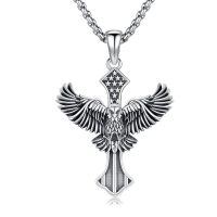 wholesale 925 Sterling Silver Eagle Cross with American Flag Design Pendant Necklace for Men & Women-02-Eagle