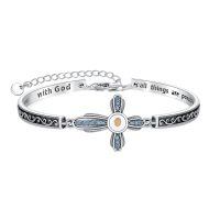 wholesale 925 Sterling Silver Cross Bracelet Wholesale With Pink Stones And Engraved Inspirational Message-March