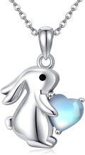 wholesale 925 Sterling Silver Moonstone Bunny Necklace - Hypoallergenic, 18+2in Chain, Gift for Women-0-0