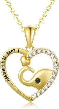 wholesale 14K Gold I Love You Forever Elephant Heart Pendant Necklace with Cubic Zirconia Stones for Women s (18)-14K-yellow-one-elephant
