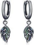 wholesale S925 Sterling Silver Abalone Shell Leaf Pendant Earrings, Hypoallergenic Lightweight Hoop with Secure Closure, 1 Inch-0-0
