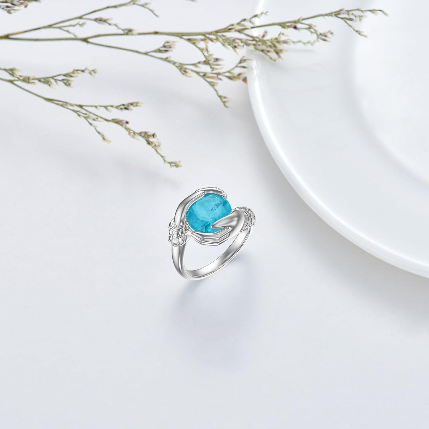 Sterling Silver Blue Stone Hug Ring for Women Birthday Wedding Gift-0-2