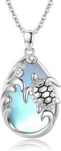 wholesale 925 Sterling Silver Moonstone Sea Life Pendant Necklace with Turtle and Wave Design for Women-0-0