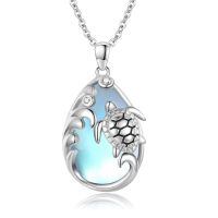 wholesale 925 Sterling Silver Sea Turtle Pendant With Blue Mother Of Pearl And Clear Cz Accents-A01 - Turtle