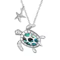 TOUPOP Sterling Silver Abalone Shell Turtle Pendant Necklace-0-0