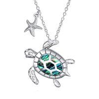 TOUPOP Sterling Silver Abalone Shell Turtle Pendant Necklace-undefined