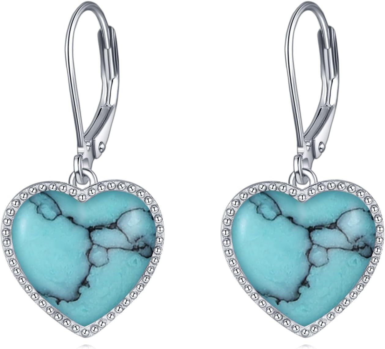 wholesale 925 Sterling Silver Metal Drusy Turquoise Heart Shape Leverback Drop Earring Gifts for Women-0-0