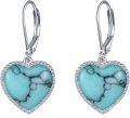 wholesale 925 Sterling Silver Metal Drusy Turquoise Heart Shape Leverback Drop Earring Gifts for Women-0-0