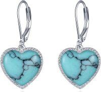 wholesale 925 Sterling Silver Metal Drusy Turquoise Heart Shape Leverback Drop Earring Gifts for Women-Turquoise Heart